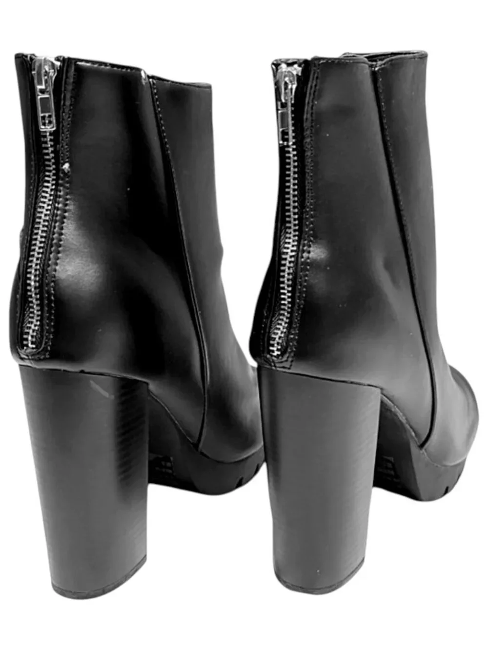 Wild Diva Chunky Heel Platform Lug Sole Back Zip High Ankle Boots